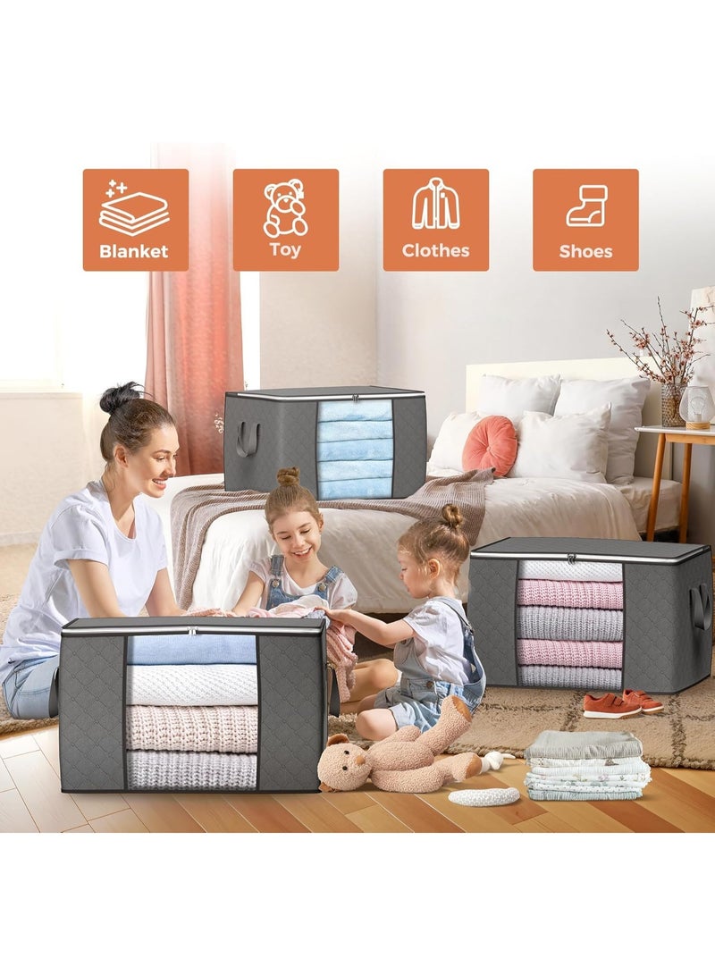 LODROC 6 Pack 90L Large Capacity Clothes Storage Bags with Zips, Storage Boxes with Lids, Reinforced Handle, Foldable, Thick Fabric, for Comforters, Clothes, Blankets, Bedding, Dark Grey - Image 5